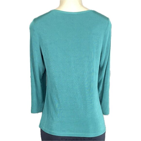 Citiknits S Green Square Detail Neckline Stretch Acetate Blend 3/4 Sleeve Blouse - Picture 4 of 6